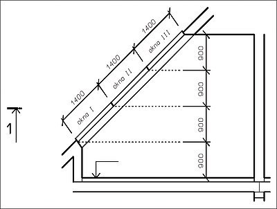 Obr. 2: Svislý řez místností s navrhovanými 
střešními okny