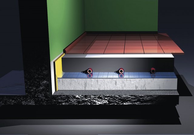 Vzorový řez podlahou s instalací podlahového topení za použití vícevrstvého potrubí PE-Xc/Al/PE-HD
