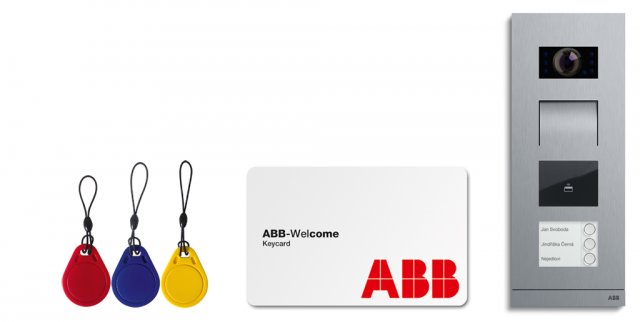 Identifikační přívěsky, karta a video tablo ABB-Welcome s modulem snímače karet