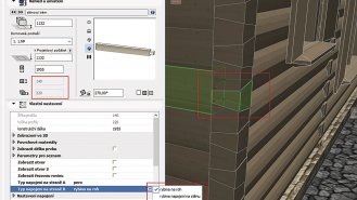 Obr. 3: Modelace roubení ve 3D prostoru, úprava zhlaví trámu