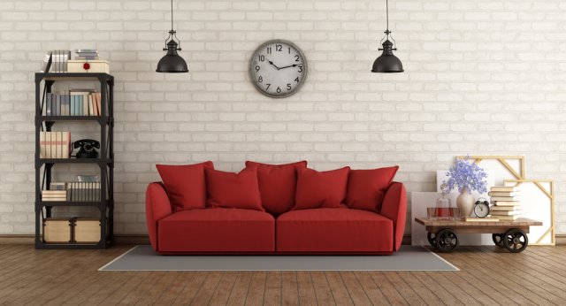 Skvělého kontrastu docílíme, když do černobílého elegantního pokoje postavíme rudou či modrou sedačku. (Zdroj Shutterstock, autor: Archideaphoto)