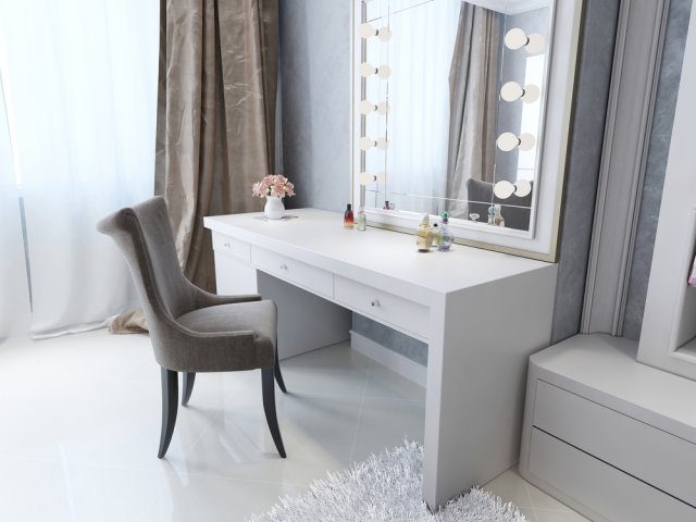 Jedinečnou součástí ložnice se může stát toaletní stolek, jež ukryje všechny nezbytnosti od kosmetiky až po hřeben na vlasy. Zdroj: KUPRYNENKO ANDRII 