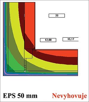 Obrázek č. 2a: Povrchové teploty při zateplení EPS 50 mm