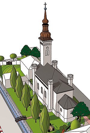 Trojrozměrný model kostela v Třeštině