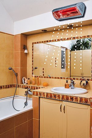 Obr. 11: Velmi častá bytová aplikace quartzového infračerveného zářiče je v  koupelnách. (fotomontáž)