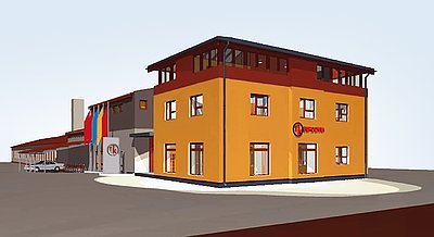 Obr. 5: Počítačová perspektiva nového výrobního areálu společnosti TTK CZ s.r.o. v Dolní Čermné. Dodala Tluka & Partners s.r.o., architektura-design