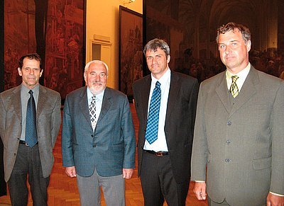 Zleva: Doc. Ing. Josef Chladil CSc., Ing. Jaroslav Mokrý, Ing. Milan Špinar, Ing. Jiří Psota