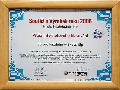 Diplom společnosti 3E Praha Engineering – vítěze internetového hlasování