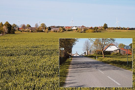 Pohled na sestavu větrných elektráren od severu. Obec Otín, v popředí hlavního obrázku, se nachází asi 4km od nejbližší “vrtule”.Obyvatelé této obce nepovažují za svou prvořadou starost ani hluk z elektrárny, který v obci není slyšet, ani vliv na okolní krajinu.V dohledné době ale mohou nepříjemně cítit cenový tlak dodavatelů energie z centrálních sítí, který nebude brát ohled na místnímožnosti výdělků. Zvýšení energetické soběstačnosti na obecní a regionální úrovni s možností výměny energie s jinými obcemia regiony může tyto problémy řešit.