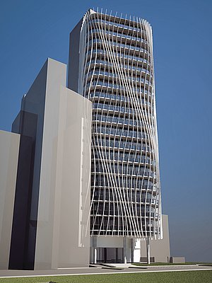 Vizualizace projektu Sluneční věž (pohled SZ)