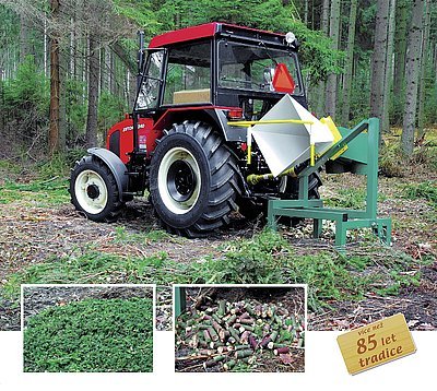DH 10 Tp s náhonem na přímé napojení k traktoru, s odvětvočačem a pytlováním