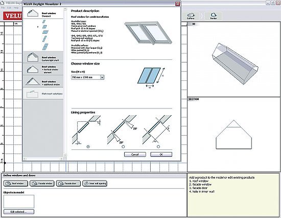 Ukázka katalogu střešních oken s řadou možností nastavení nejrůznějších parametrů