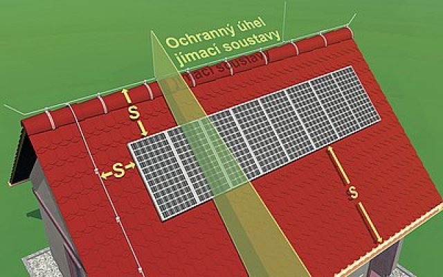 Jímací soustava, která chrání aplikaci na střeše. Případným zásahem blesku do solárních či fotovoltaických panelů  by jinak došlo k zavlečení bleskového proudu do domu a jeho elektroinstalace.