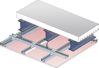 Nově klasifikovaná konstrukce: Železobetonová deska na ocelových nosnících chráněná podhledem Rigips, REI 30 – REI 60