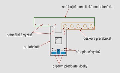 Obr. 1: Průřez betonovým dílcem a umístění předem předpjatých vložek