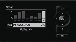 Regulace kotle Viessmann Vitodens 300-W umožňuje velmi jednoduchou a komfortní obsluhu. Teplo získané solárním zařízením se zobrazuje v přehledném grafu.