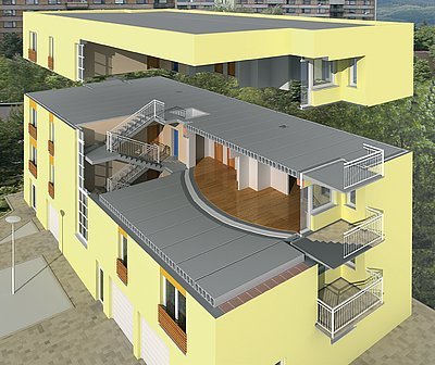 Vizualizace využití systému Goldbeck STROPSYSTEM v konstrukci bytového domu