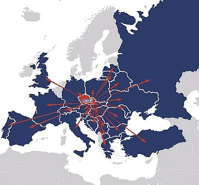 Expanze firmy do zahraničí (Německo, Rakousko, Maďarsko, Slovensko, Anglie, Polsko, Rusko, Litva, Bulharsko, Bosna, Itálie, Makedonie, Rumunsko, Ukrajina, Chorvatsko, Slovinsko, Řecko, Turecko, Austrálie, Srbsko, Švýcarsko, Španělsko, Portugalsko, Belgie, Francie)