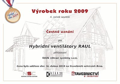 Hybridní ventilátory RAUL získaly ocenění v prestižní soutěži Výrobek roku