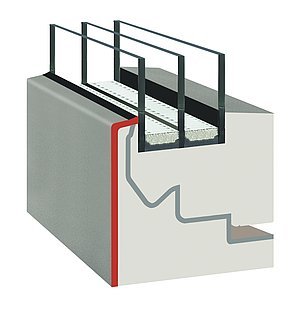 Skica řezu okenním systémem THERMO design
