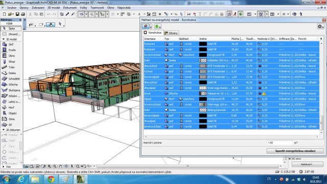 Výsledek analýzy konstrukcí je znázorněn graficky na modelu