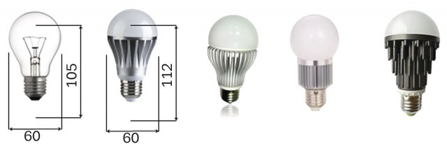 Velikosti a tvary světelných zdrojů s „klasickou“ šroubovou (Edisonovou) paticí
