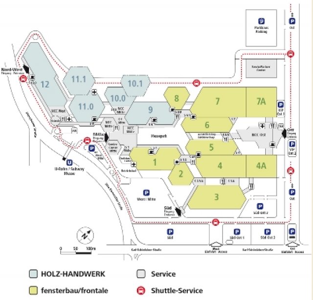 Plánek výstaviště k veletrhům HOLZ-HANDWERK a fensterbau/frontale
