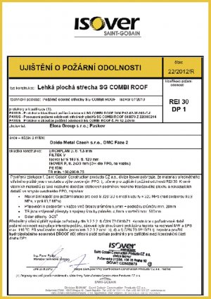 Certifikát Ujištění o požární odolnosti