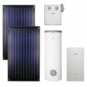 Solar paket Smart 22 FKC obsahuje kondenzační kotel Cerapur Smart ZSB 22-3 C s plynule regulovaným výkonem od 7 do 22 kW