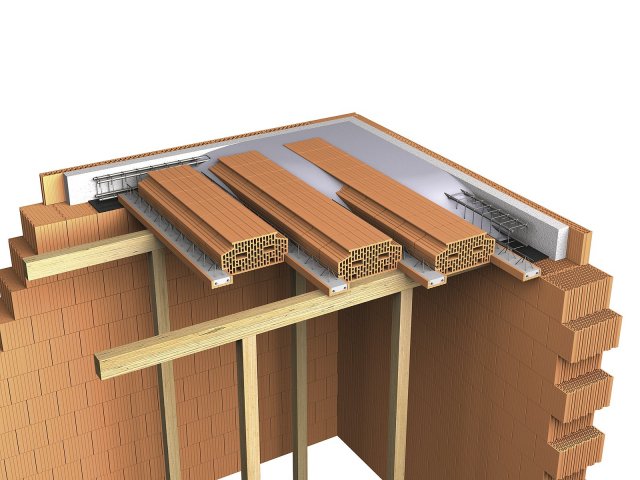 Obr. 3: Schématický řez podepření a betonáže stropu bez nadbetonávky (vložky MIAKO BN 62,5 PTH)
