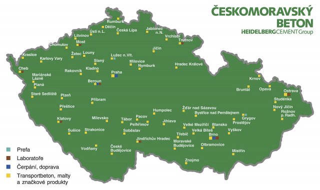 Mapa provozů skupiny Českomoravský beton
