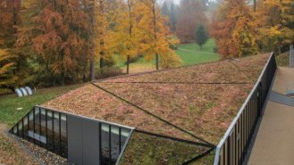 Pohled směrem do parku k zámku, na pravé straně se nachází stará budova