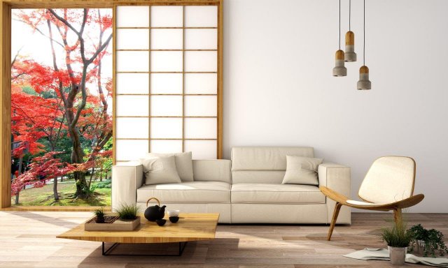 Filozofie Zen propaguje moto « méně je více « a v interiérovém designu využívá kontrastů geometrických linií s přírodními tvary.  Zdroj : Ume illus, Shutterstock