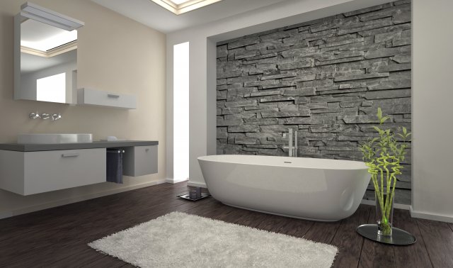 Co takhle ozvláštnit stěnu koupelny obkladovým kamenem? Zdroj: PlusONE, Shutterstock