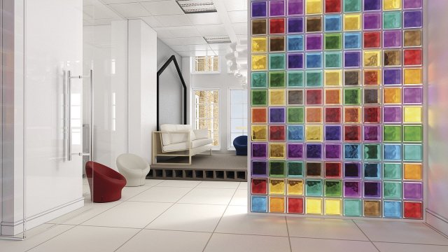 Luxfery v interiéru vytváří zajímavé světelné efekty. Velmi zajímavé jsou též kombinace různobarevných skleněných tvárnic. Zdroj: www.sevesglassblock.com