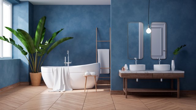 Modrá symbolizuje čistotu a klid, a hodí se tak obzvláště do koupelen, kde napomáhá dosáhnout dokonalé relaxace člověka. foto: LEKSTOCK 3D,Shutterstock