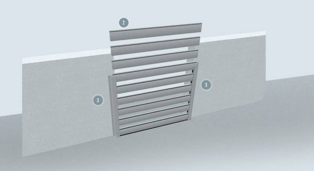 2-trámec hráze, 3-upevňovací profily, foto: PREFA Aluminiumprodukte