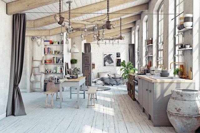 Novodobé shabby chic interiéry v sobě kombinují prvky minimalismu, vintage a skandinávského stylu. Zdroj: Zastolskiy Victor, Shutterstock