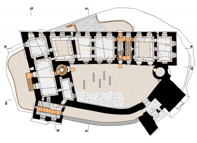 Díky snímkování celého hradu ze všech úhlů byl vytvořen 3D model. Ten nahrazoval klasické zaměření hradu, které by vzhledem k jeho nepravidelnému tvaru a nestejným tloušťkám zdí bylo téměř nerealizovatelné. Z 3D modelu pak byly generovány půdorysné i svislé řezy stavbou, aby bylo možné do stávajícího torza paláce přesně navrhnout potřebné úpravy. Snímky sloužily také ke zmapování stavu a rozsahu zachovaných jednotlivých  typů omítek, což bylo nezbytné pro  návrh jejich sanace.  Foto: studio BoysPlayNice; www.atelier-r.cz   