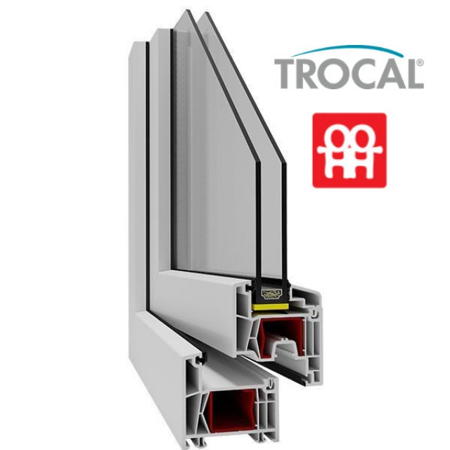 Průřez plastovým oknem Trocal.