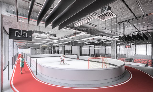 Tréninkové centrum hokejových dovedností – malá umělá plocha. Vizualizace: Qarta architektura