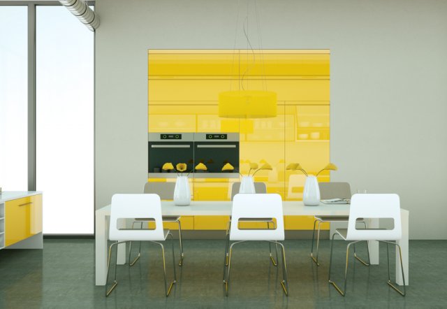 Plastový geometrický nábytek lze doplnit moderními materiály, jako je pohledový beton, cihlové zdivo, kůže či sklo. Zdroj: virtua73