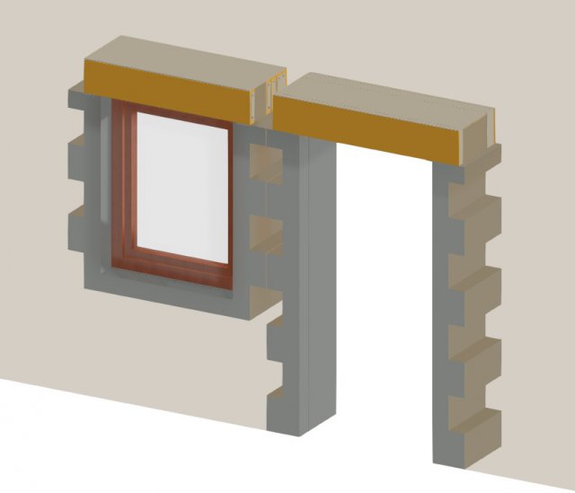 Zobrazení kladení doplňkových cihel a překladů (REVIT).