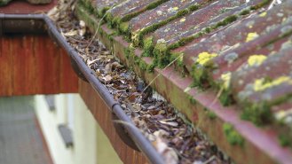 Pravidelně kontrolujte a čistěte též střešní žlaby, aby byl zajištěn správný odtok vody ze střechy. Foto: Skorzewiak, Shutterstock