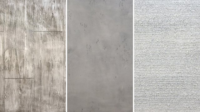 Kreativní omítky jsou mezi zákazníky podle Ing. Petra Štěpničky ze společnosti CEMIX stále oblíbenější. Zprava vidíte imitaci povrchu s texturou dřeva, imitaci jemného betonového povrchu a kartáčovaný povrch se třpytkami.
Zdroj: CEMIX, www.cemix.cz