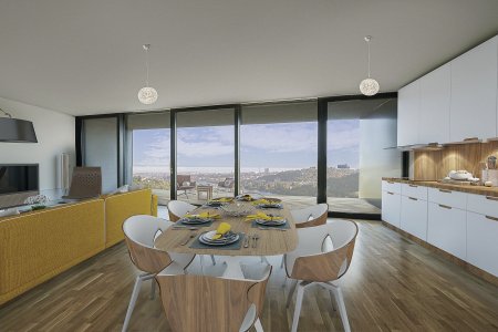 Apartmány jsou dispozičně řešeny jako moderní mezonetové byty s vlastním vstupem a balkonem. Nechybí ani velkorysá okna, která poskytují výhled do okolí. Foto: Šimon Jelínek