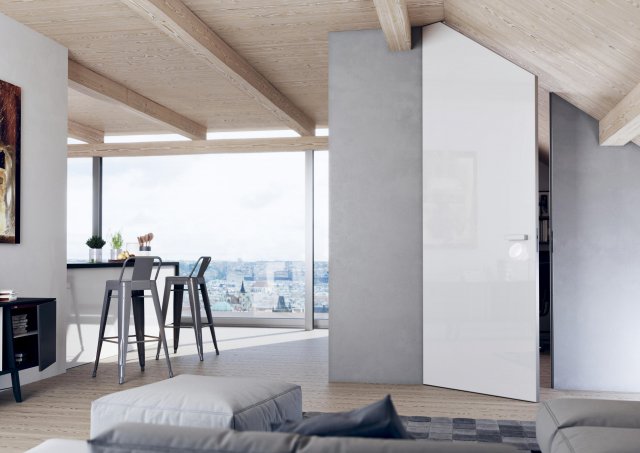 Dveře MASTER ve skryté zárubni AKTIVE do šikmých prostor. Foto: JAP FUTURE
