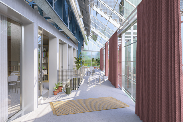  Projekt, který se umístil na 2. místě, se věnuje proměně bývalé industriální budovy v areálu někdejší Pragy v Praze 9 na komunitní školu.