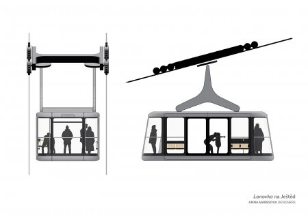 Konstrukční řešení nové lanovky sází na jednoduchý a moderní design. Zdroj: Magistrát města Liberec, Autor: designérka Anna Marešová