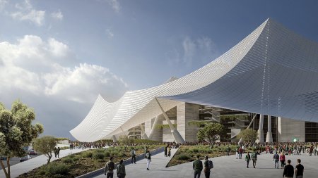 Stadion má být otevřen v roce 2029, těsně před startem Mistrovství světa 2030. Vizualizace: www.populous.com